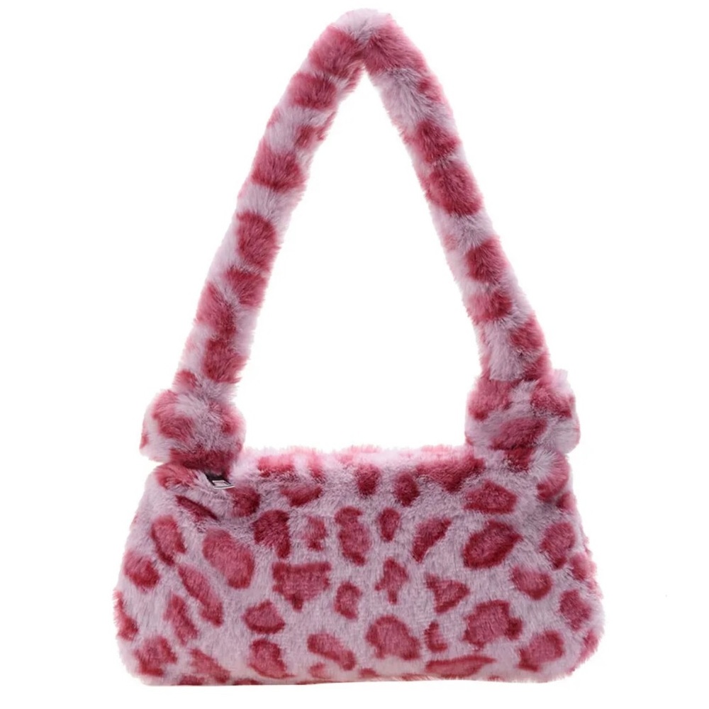 Women Plush Money Purse Retro Animal Pattern Underarm Handbag Plush Shoulder Bag